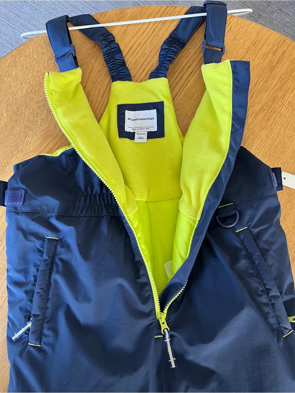 Amazon Essentials Navy and Lime Kids Snow Bib with Adjustable Straps